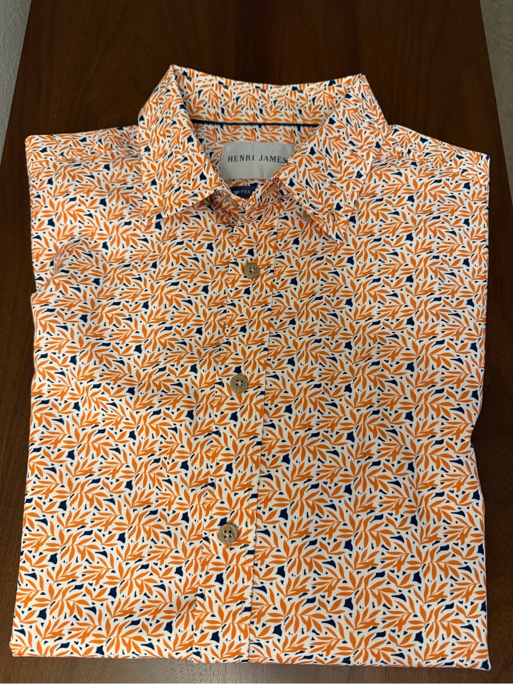 Men's Short-Sleeve Orange Floral Button-Down Shirt - Picture 4 of 7